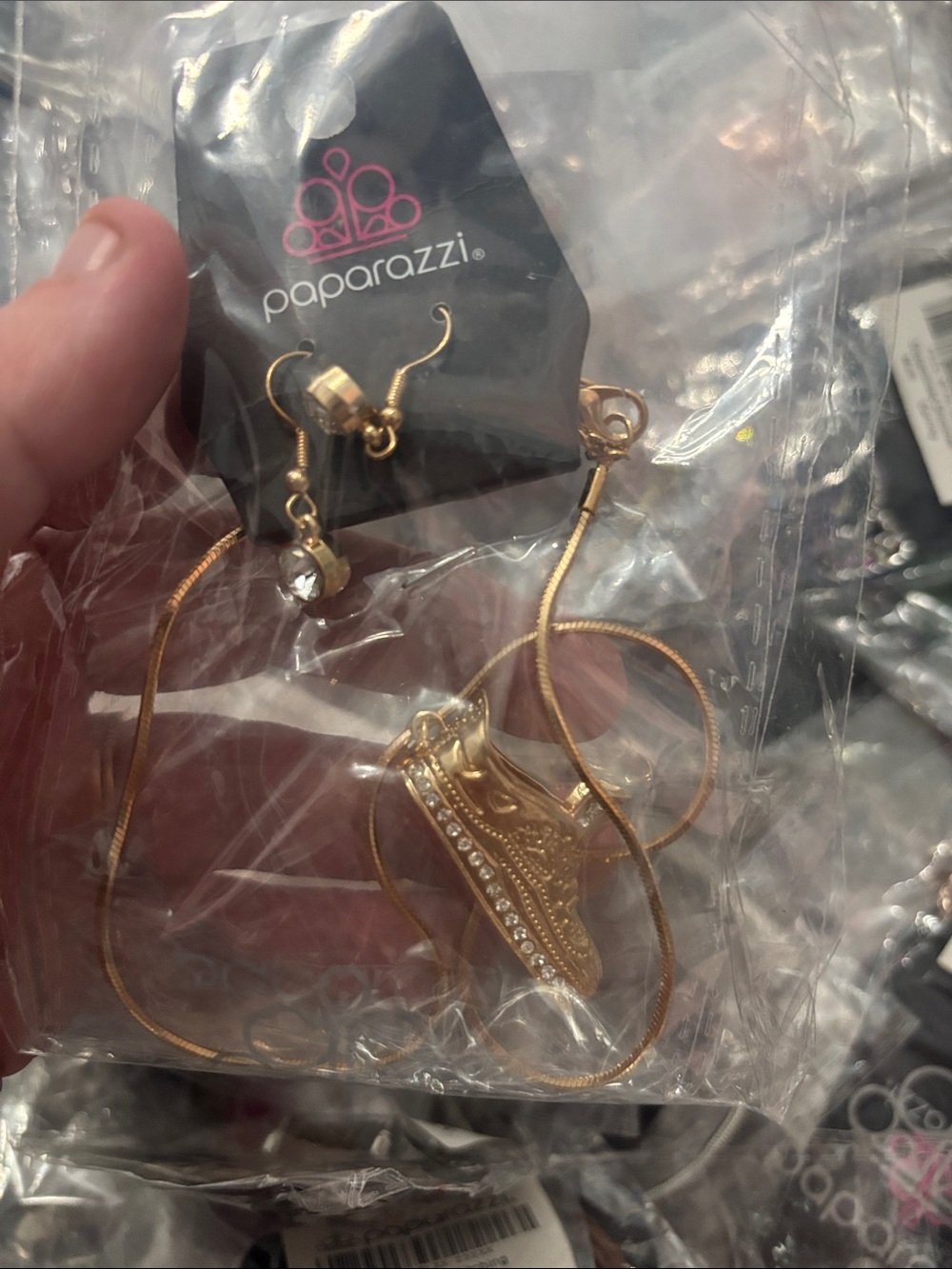 paparazzi Gold Sneaker Charm Necklace and Earrings Set